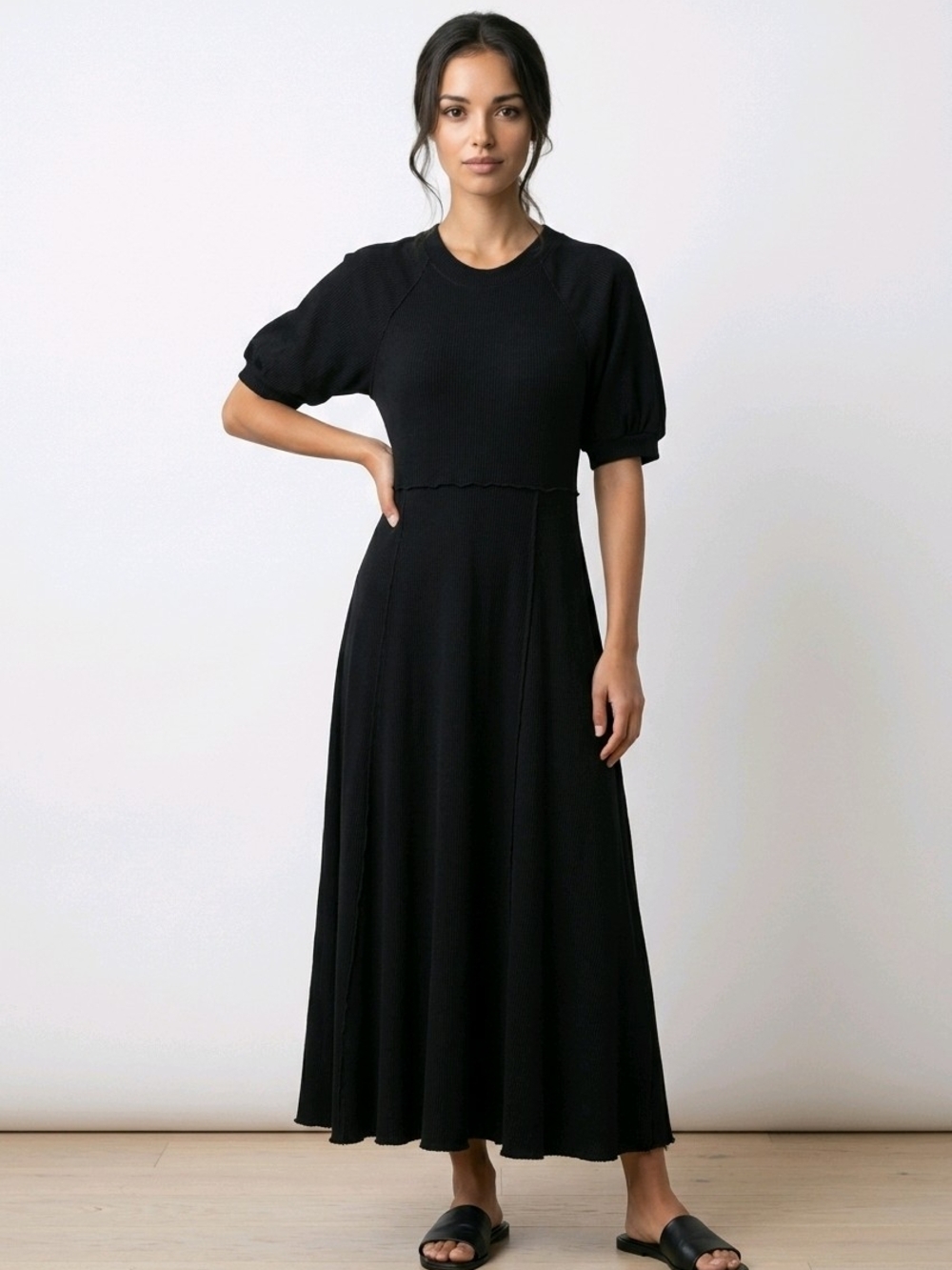 Free People Black Puff-Sleeve Maxi Dress